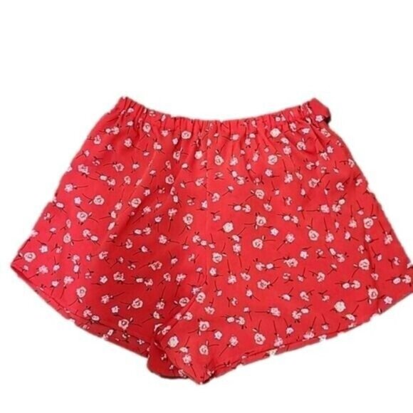 Shein Shorts Red Floral 29" Elastic Waist Attached Belt Women's 12 - Picture 3 of 5